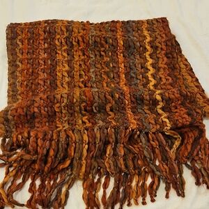 Helwn Welsh Italian Multicolor woven Orange Multicolor Fringe Shawl Scarf